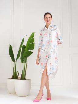 AAREIN - Ethnic Motifs Printed Cotton Shirt Dress - White