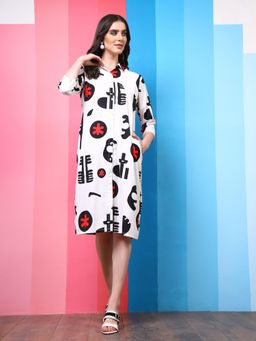 AAREIN - Abstract Printed Shirt Styled Dress - Navy Blue