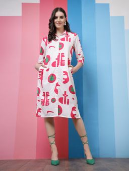 AAREIN - Abstract Printed Shirt Styled Dress - Pink