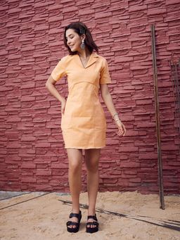 AAREIN - Peach-Coloured Shirt Collar Shirt Dress