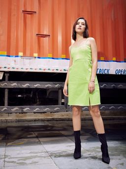 AAREIN - Green Shoulder Straps Pure Cotton A-Line Dress