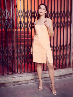 AAREIN - Peach Shoulder Straps Pure Cotton A-Line Dress