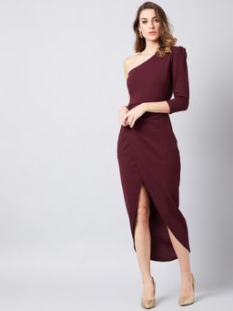 AAREIN - Burgundy Pleated Wrap Dress