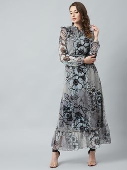 AAREIN - Grey Black Floral Printed Maxi Dress