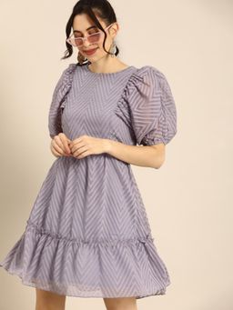 AAREIN - Serene Lavender Dobby Pattern A-Line Dress