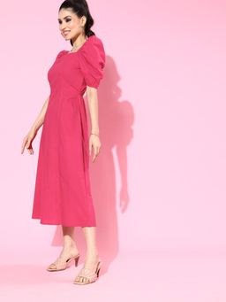 AAREIN - Women Bright Fuchsia Solid Sweetheart Neck Dress