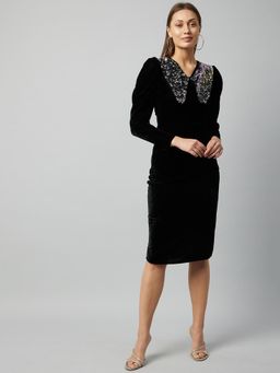 AAREIN - Velvet Sheath Dress - Black