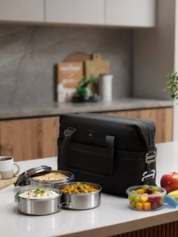 EUME - Unisex Insulated Lunch Bag For Office 10 Litres Expandable Charcoal Black