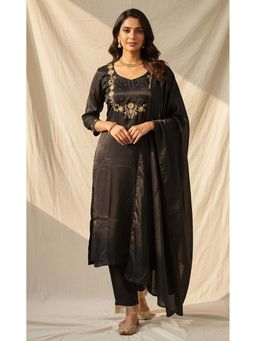 JS Label  - JS LABEL Black Embroidered Kurta with Pant and Dupatta