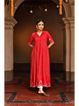 Sutra Art of Clothing - Red and White Temple Jamdani Pujo Kurta with Pant
