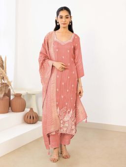 Label S4U - Pink Sequin-Detail Embroidered Kurta with Pant & Dupatta