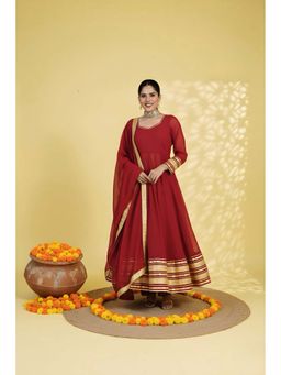 LABEL MAE - Noor Maroon Gota Work Anarkali with Pant & Dupatta