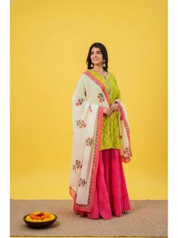 LABEL MAE - Gulabi Noor Printed Kurti with Sharara & Dupatta