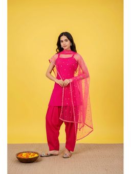 LABEL MAE - Rani Pink Solid Kurta with Salwar and Dupatta
