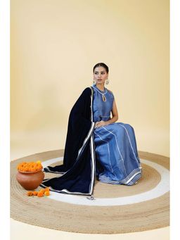 LABEL MAE - Blue Satin Anarkali with Contrasting Dupatta