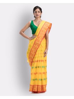Angoshobha - Indian Women Yellow Tant Cotton Saree
