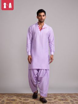 Abhishti Mandarin Collar Straight Kurta Paired with Salwar- Lavender (Set of 2)
