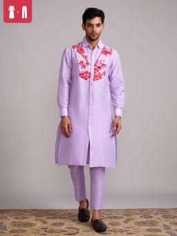 Abhishti Gulmohar Classic Collar Kurta Paired with Pant- Lavender (Set of 2)
