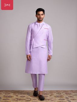 Abhishti Gulmohar Overlapped Jacket with Kurta Paired with Pant- Lavender (Set of 3)