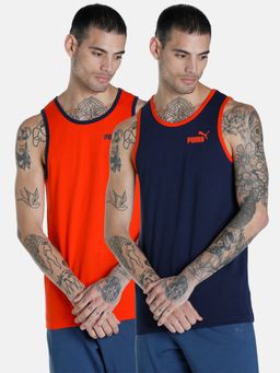 Puma - Constart Rib Mens Orange And Navy Blue Tank Top (pack Of 2)