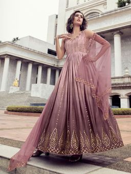 Odette - Mauve Shaded Semi Stitched Gown with Dupatta (Set of 2)
