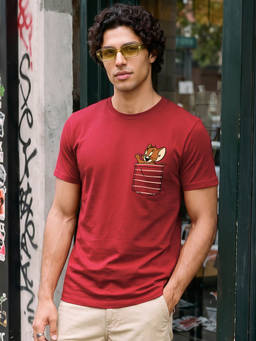 Bewakoof - Men's Red Pocket Jerry Graphic Printed T-shirt