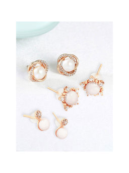 Zaveri Pearls - Set of 3 Rose Gold Contemporary Cubic Zirconia Stud Earrings-ZPFK13491