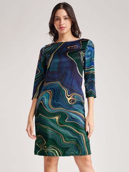 FableStreet - Navy Blue Abstract Regular Dress