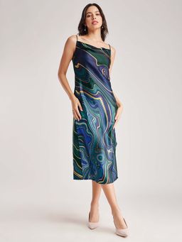 FableStreet - Navy Blue Abstract Slim Dress
