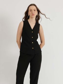 FableStreet - Black Solid Regular Co-Ord Set