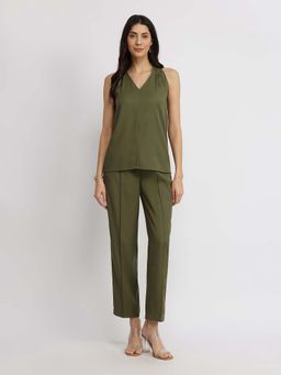 FableStreet - Olive Solid Regular Co-Ord Set