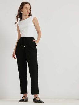 FableStreet - Black Solid Relaxed Trouser