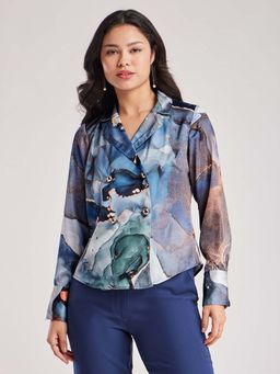 FableStreet - Blue Abstract Slim Shirt