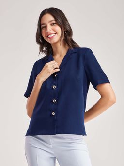 FableStreet - Navy Blue Solid Regular Shirt