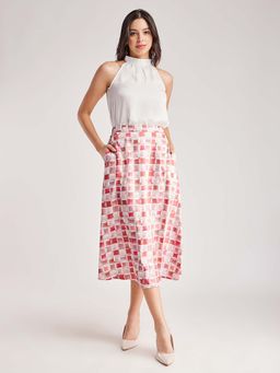 FableStreet - Pink Printed A-Line Skirt