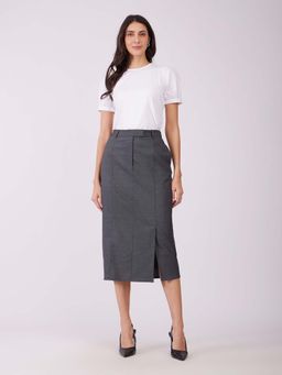FableStreet - Grey Solid Straight Skirt