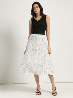 FableStreet - White Floral A-Line Skirt