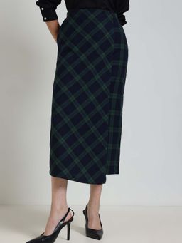 FableStreet - Blue Checks Straight Skirt