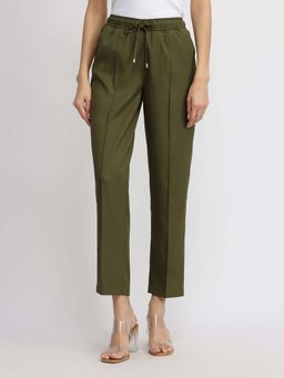 FableStreet - Olive Solid Regular Trouser
