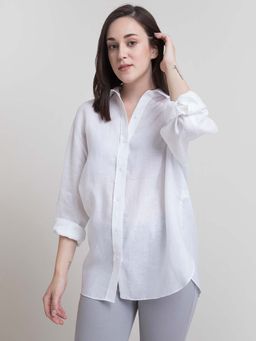 FableStreet - White Solid Regular Shirt