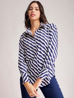 FableStreet - Blue Geometric Regular Shirt