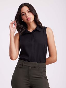 FableStreet - Black Solid Regular Shirt