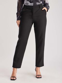 FableStreet - Black Solid Regular Trouser