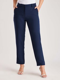 FableStreet - Navy Blue Solid Regular Trouser