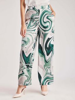 FableStreet - Green Abstract Relaxed Trouser