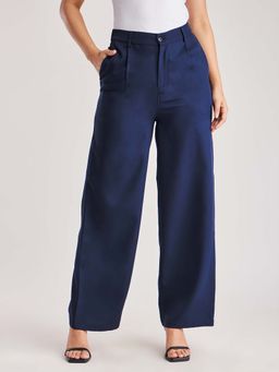 FableStreet - Navy Blue Solid Regular Trouser