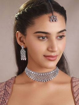 Priyaasi - Floral Leaf American Diamond Choker Jewellery Set