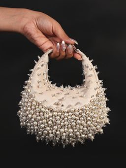 House Of Kosha - Aliya Ivory Suede Embellished Clutch