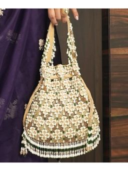 House Of Kosha - Falak Gold Suede Embellished Potli with Detachable Strap