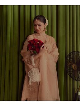 House Of Kosha - Kelly Ivory Pastel Suede Embellished Potli with Detachable Strap